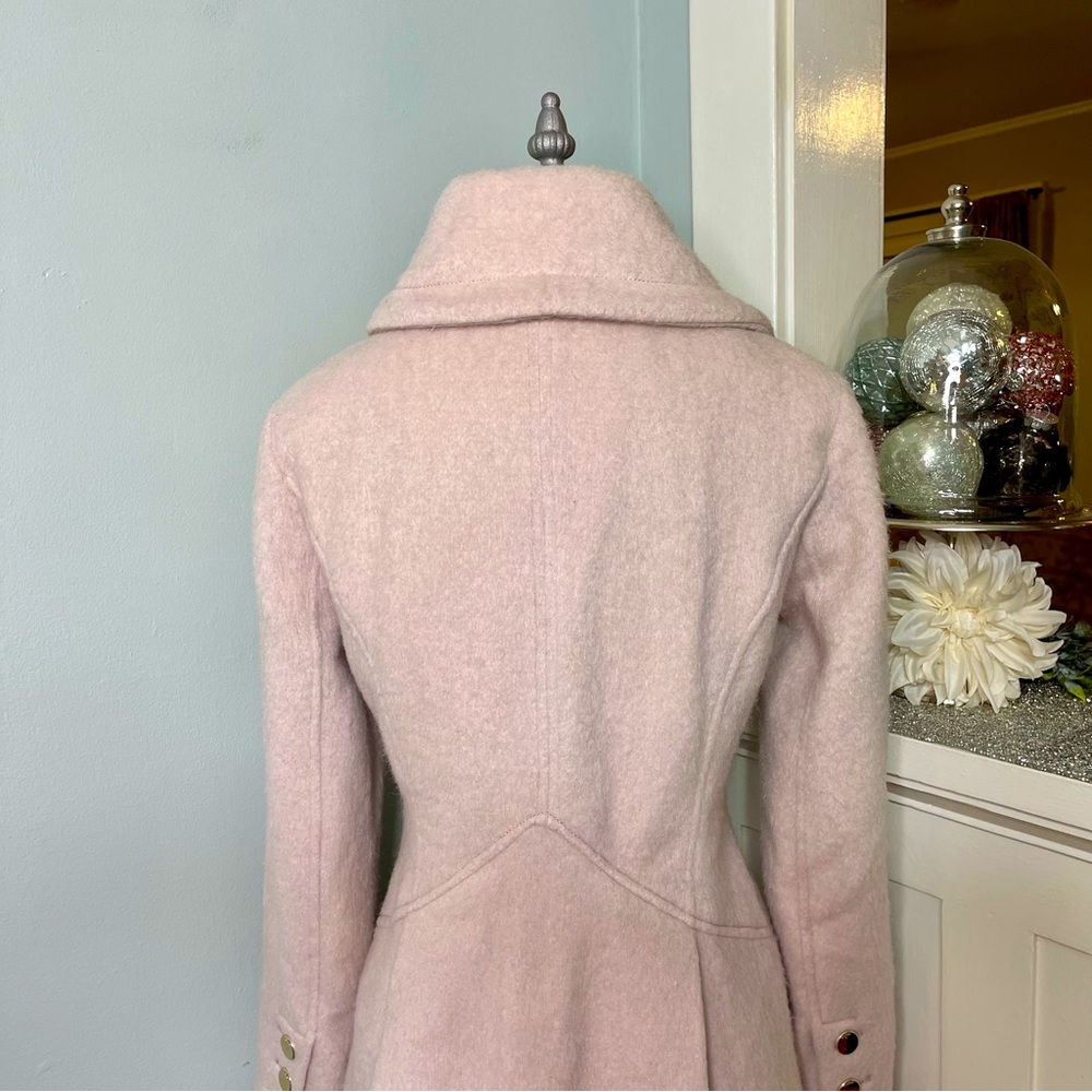 Guess Pink Boucle Double Breasted Wool Peacoat Cutaway Winter Dress Coat Medium - Picture 8 of 15